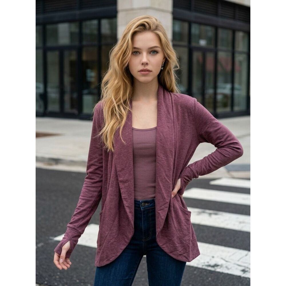 Womens XXS/XS Cuddl Duds Comfortwear Soft Knit Wrap Cranberry Thumbhole Cardigan